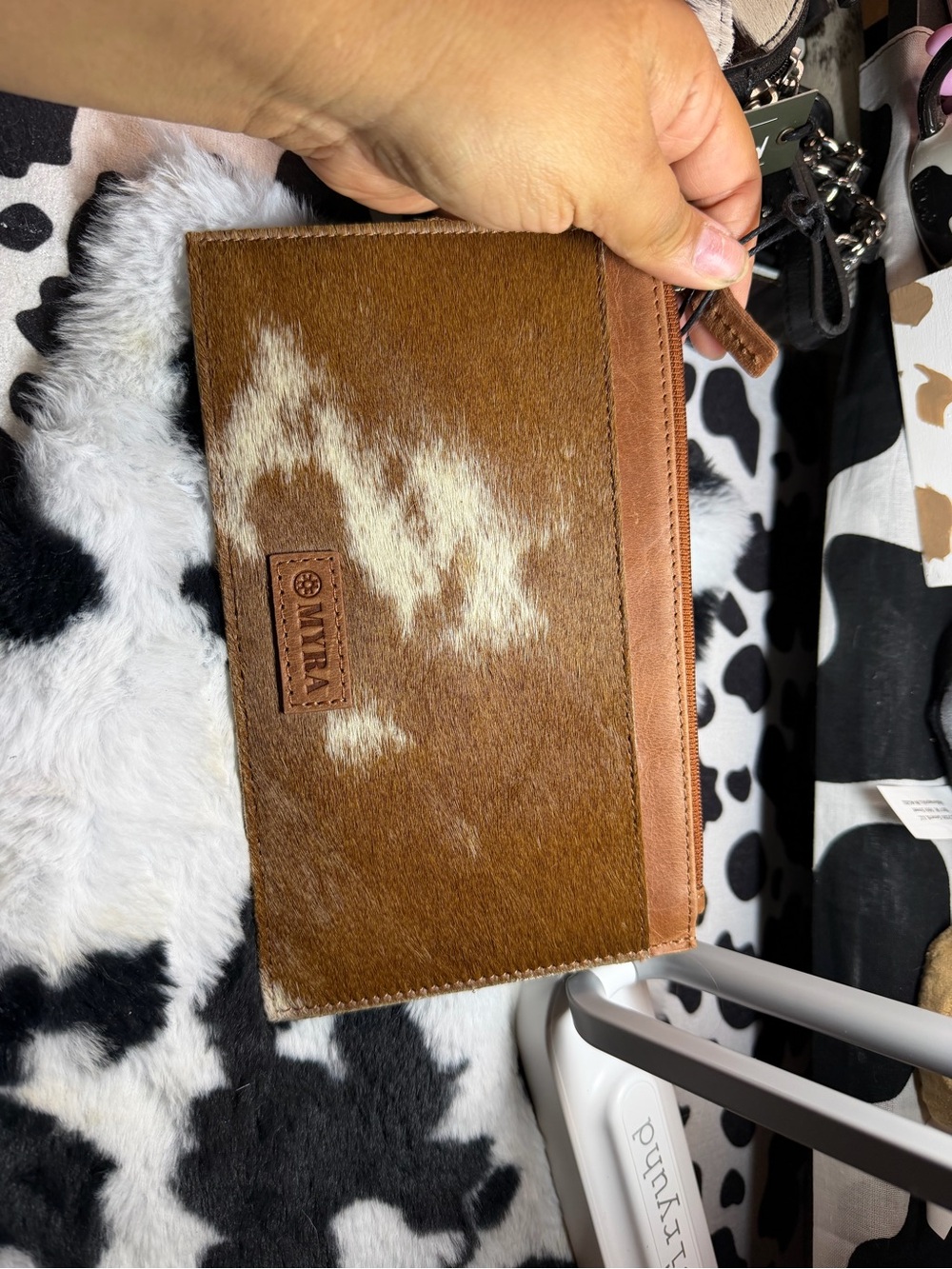 Myra Bag Brown & Cream Cowhide Zip Toiletry Pouch